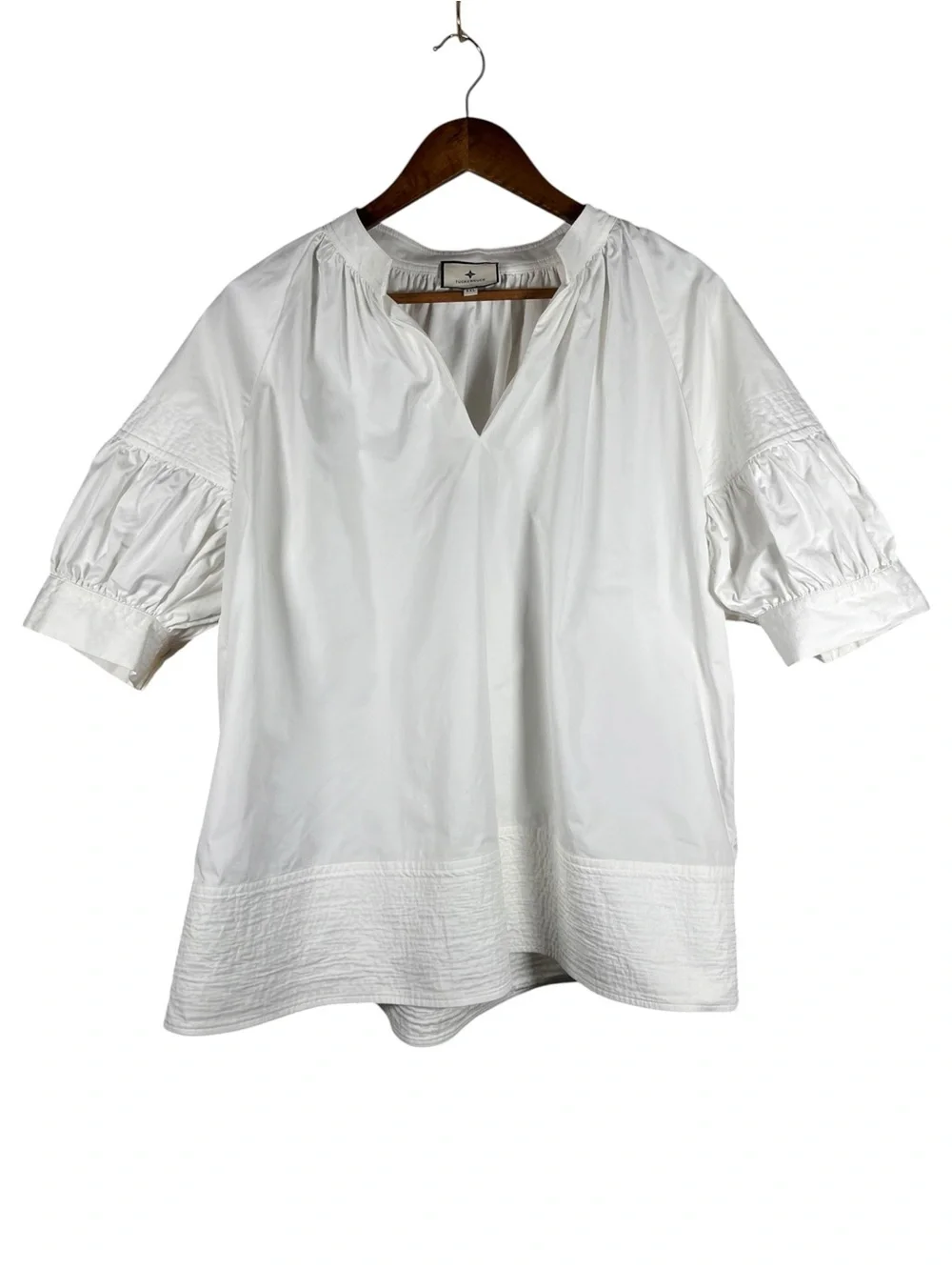 Tuckernuck Ruthie Blouse Top Womens XXL White Puff Sleeve Preppy Coastal Boxy
